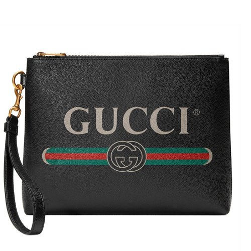 GUCCI/古馳 Print系列 經典雙G標識 男士黑色皮質印花手拿包 572770 0Y2AT 8163
