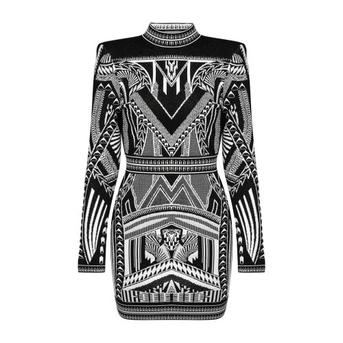 Balmain/巴爾曼 黑色 女士針織長(zhǎng)袖連衣裙 TF16233K011  春夏