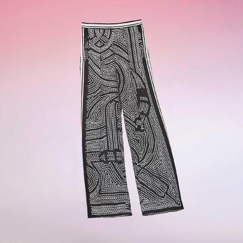 HERMES愛馬仕 22年秋冬 女士 休閑褲 Pantalon Inspiration Pyjama imprime ??Eperon d%26s;Or