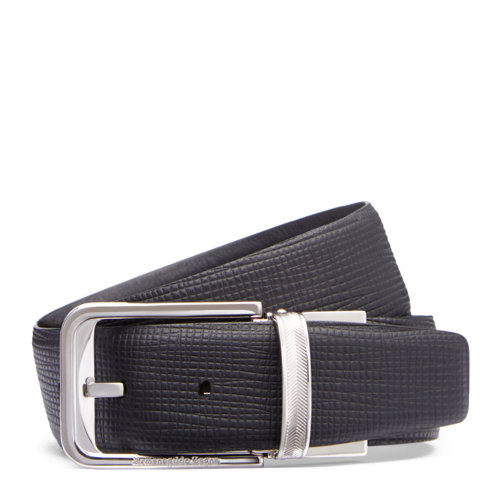 Ermenegildo Zegna 經(jīng)典方扣黑色壓花小牛皮配黑色光滑小牛皮雙面腰帶 男士腰帶/皮帶 9292-BSTPJ5-NER