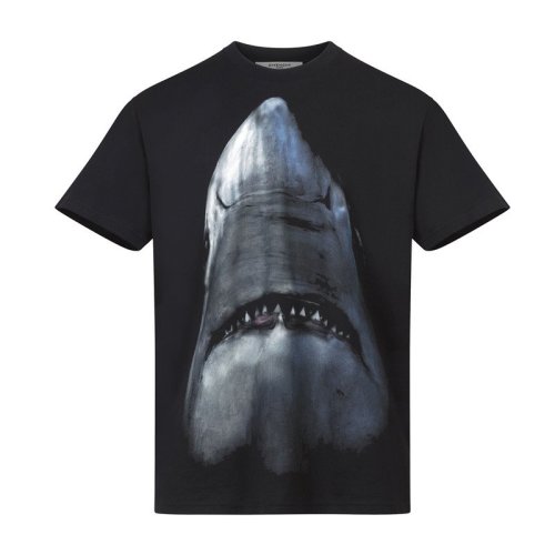 Givenchy/紀(jì)梵希  男士黑色平針織短袖T恤胸前飾有鯊魚印花  BM70483Y0H-001