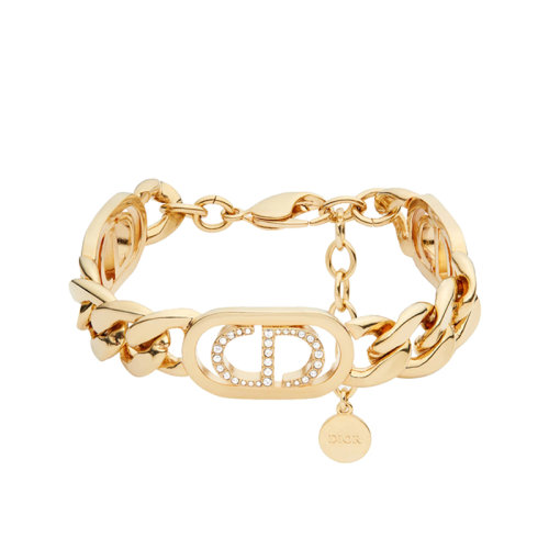DIOR/迪奧 22新款30 MONTAIGNE系列 女士金色金屬飾CD標志白色水晶手鏈B1177MTGCY_D301
