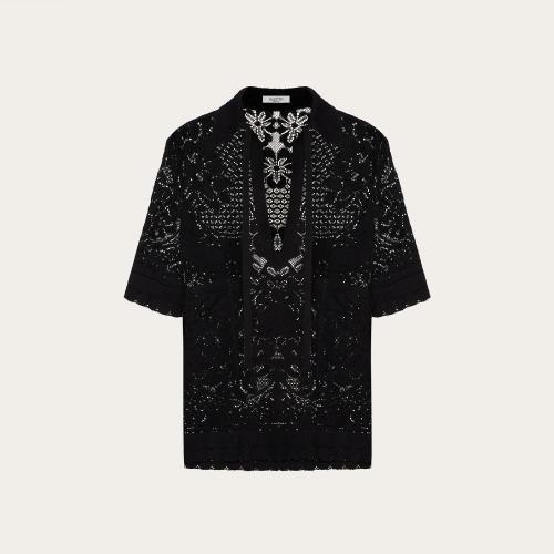  VALENTINO華倫天奴 22年秋冬 男士 短袖襯衫 CHEMISE TUNIQUE EN GUIPURE XV3AAC4088D0NO