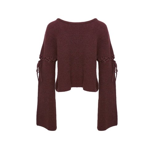 SHOKAY/繡嘉 利落復(fù)古都市邂逅綁帶寬袖套衫女士針織衫/毛衣