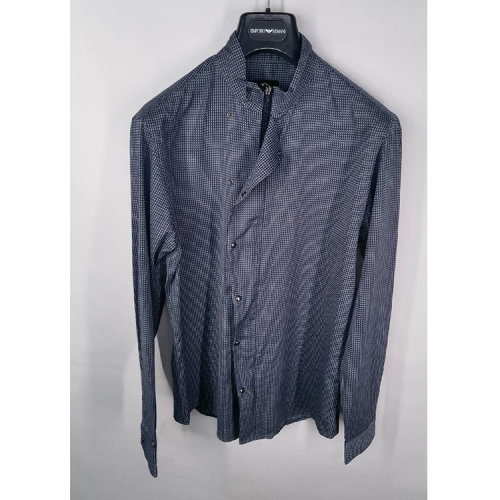 Giorgio Armani/喬治阿瑪尼藍(lán)色格子男士長(zhǎng)袖襯衫