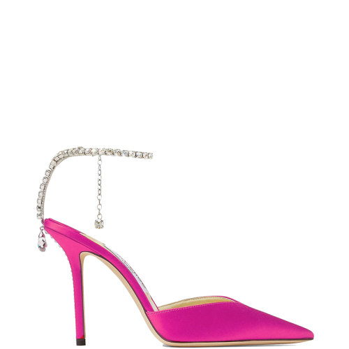 Jimmy Choo/周仰杰 22年秋冬新款 SAEDA 100系列 女士桃紅色緞面水晶裝飾高跟鞋SAEDA100BGH