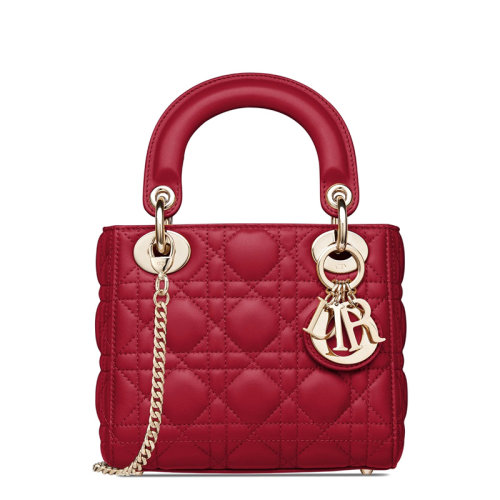 DIOR/迪奧 LadyDior新款女士三格藤格紋羊皮金鏈?zhǔn)痔釂渭绨麺0505OCAL_M42R