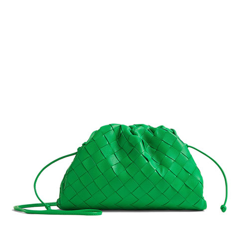 Bottega Veneta/葆蝶家 22新款Pouch系列 女士迷你鸚鵡綠色I(xiàn)ntrecciato編織羊皮革單肩斜挎手拿包585852VCPP13722