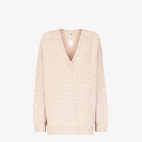  FENDI芬迪 22年秋冬 女士 針織衫 粉紅色羊絨毛衣 FZX698AHE6F1ENM