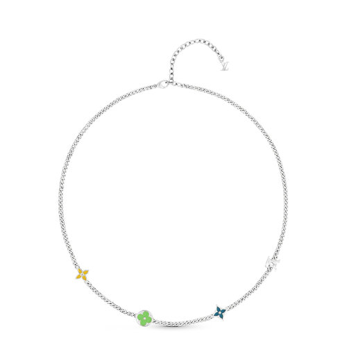 Louis Vuitton/路易威登 22春夏新款LV SUNRISE系列 銀色金屬飾黃綠藍(lán)徽標(biāo)花卉項(xiàng)鏈M00652