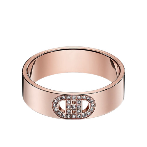 HERMES/愛馬仕 經(jīng)典H d'Ancre系列 小號18K金玫瑰金鑲嵌27顆鉆石戒指指環(huán) H115601B