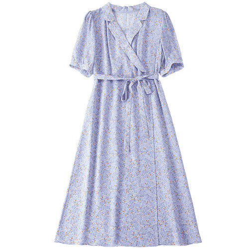 GeleiStory/GeleiStory  春夏新款系帶遮肉收腰顯瘦桑蠶絲裙子中長(zhǎng)款  女裝＞女士裙裝＞女士連衣裙