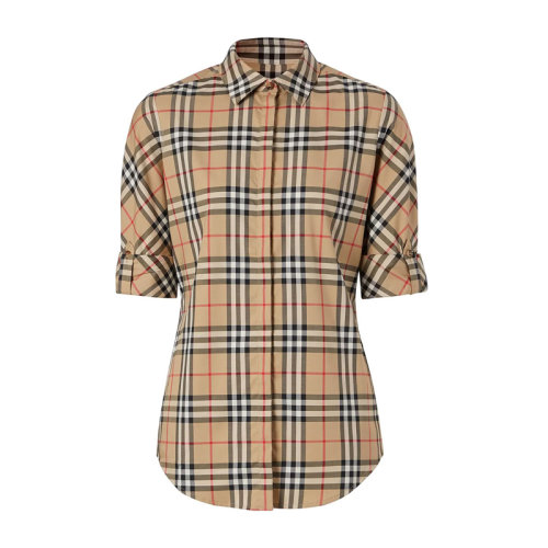 BURBERRY/博柏利女裝 服飾 棉質(zhì)翻領(lǐng)經(jīng)典格紋襯衣 女士短袖襯衫 8018475經(jīng)典格紋