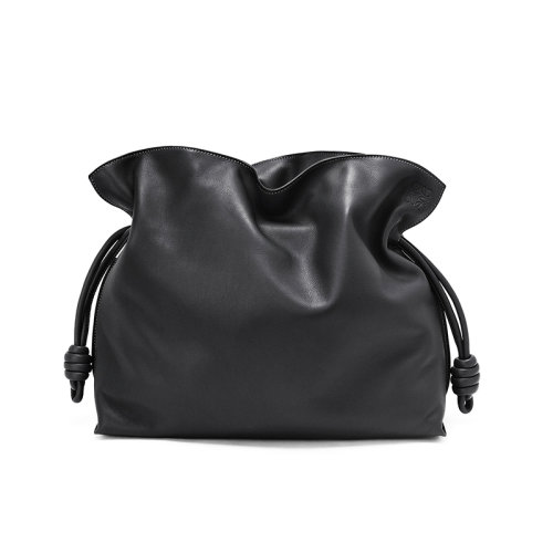  LOEWE/羅意威 22新款Flamenco系列 女士大號(hào)復(fù)古黑色納帕牛皮革拉繩收緊單肩手提包A411FL1X01-1100