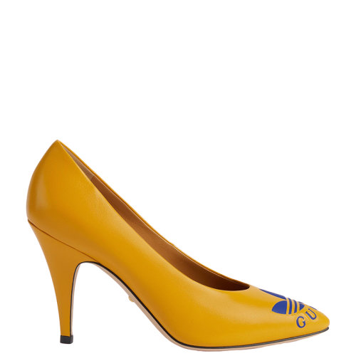 GUCCI/古馳 22年秋冬新款 adidas聯(lián)名系列 女士黃色皮革L(fēng)ogo印花淺口高跟鞋702213C9D007636