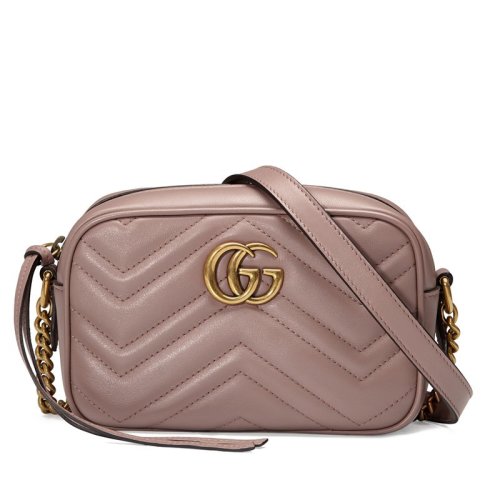 GUCCI/古馳 迷你GG Marmont女士裸色牛皮波浪紋雙G斜跨單肩包 448065 DTD1T 5729
