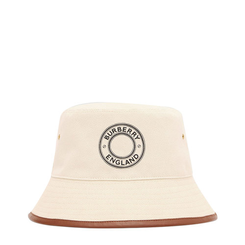 BURBERRY/博柏利 皮革裝飾徽標(biāo)圖案帆布漁夫帽80270381