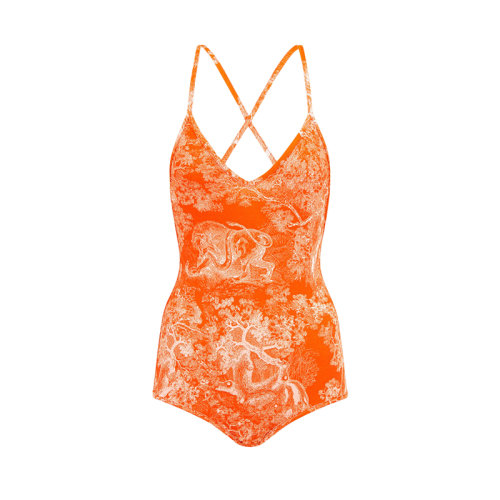 DIOR/迪奧 DIORIVIERA系列 22年秋冬新款 女士橙色聚酰胺纖維科技面料茹伊印花一體式泳衣24BS01R2825_X2825