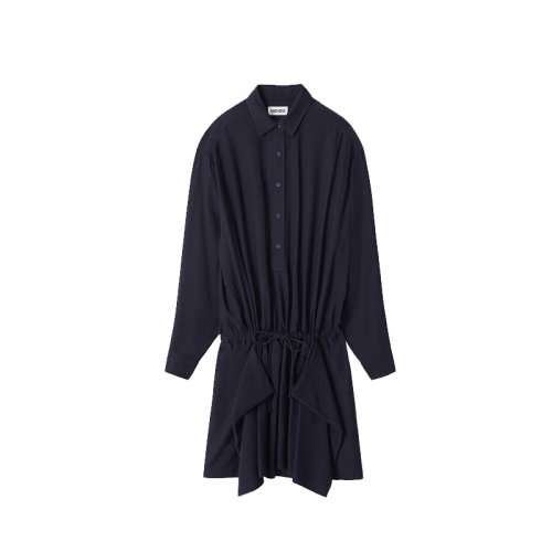 KENZO/高田賢三 凱卓女裝 女士深藍(lán)色時(shí)尚荷葉邊長袖襯衫裙連衣裙 FA62RO0085AF.76