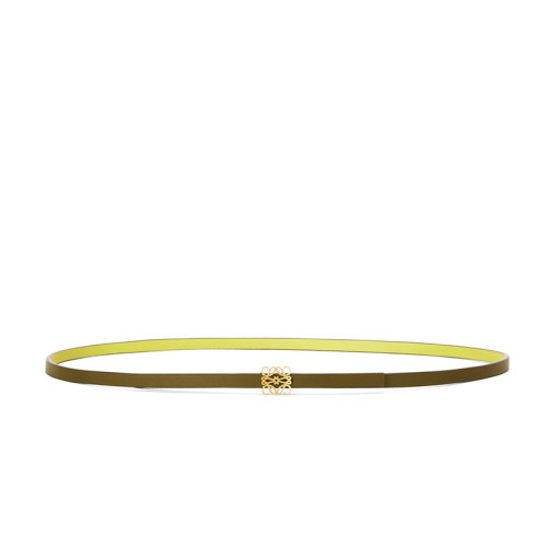 LOEWE/羅意威 22年早春新款 Anagram系列 女士石灰黃色/秋綠色光滑牛皮革金扣極細腰帶8毫米E619244X19-4804