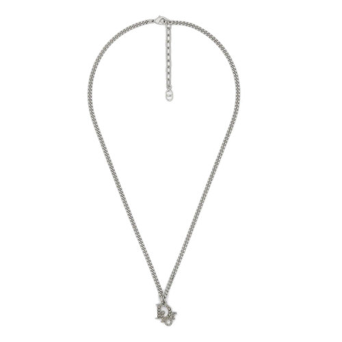 DIOR/迪奧 22新款 男士銀色鍍銀黃銅鑲嵌灰色水晶字母吊飾項(xiàng)鏈N1911HOMMT_D005