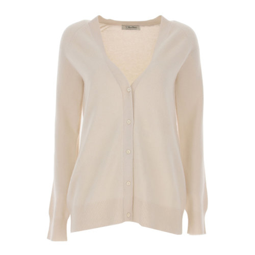 MaxMara/麥絲瑪拉 女士純色羊絨寬松版型彈力羅紋飾邊V領(lǐng)針織衫開衫 93460219-600 多色可選