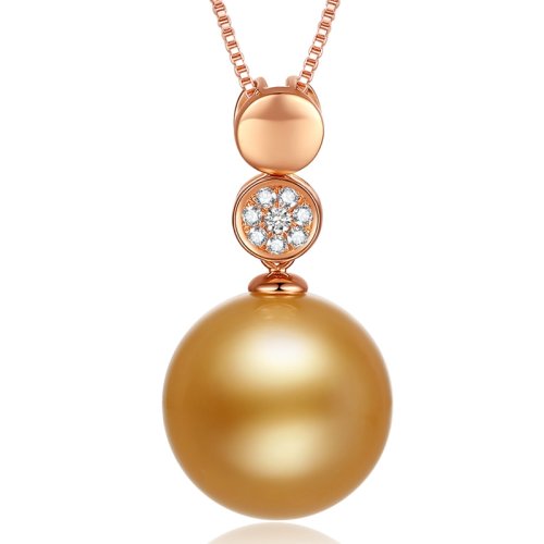 【新品】SANDYRILLA/仙蒂瑞拉 13-14mm正圓南洋金珍珠吊墜/18K金鉆石吊墜