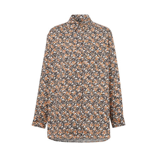 BURBERRY/博柏利 22年春夏新款 女士白色/米色桑蠶絲老花印花寬松長(zhǎng)袖襯衫80572141