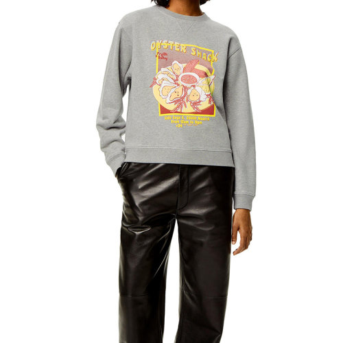 LOEWE/羅意威 22年秋冬新款 女士灰色系飾有牡蠣印花棉質(zhì)抓絨圓領(lǐng)無帽衛(wèi)衣S359Y24X19-1440