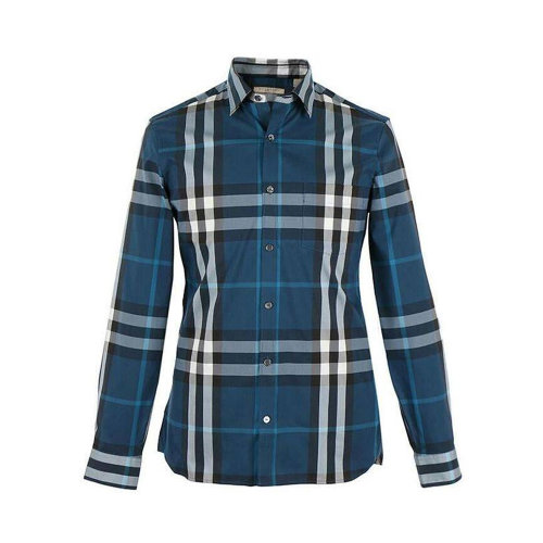 BURBERRY/博柏利 男士藍(lán)色格紋棉質(zhì)長袖襯衫 4005823