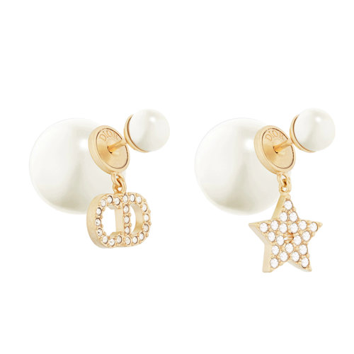 DIOR/迪奧 22新款DIOR TRIBALES系列 女士白色飾CD字母徽標(biāo)星星吊飾圓珠鑲嵌珍珠耳環(huán)耳釘E1038TRICY_D03S