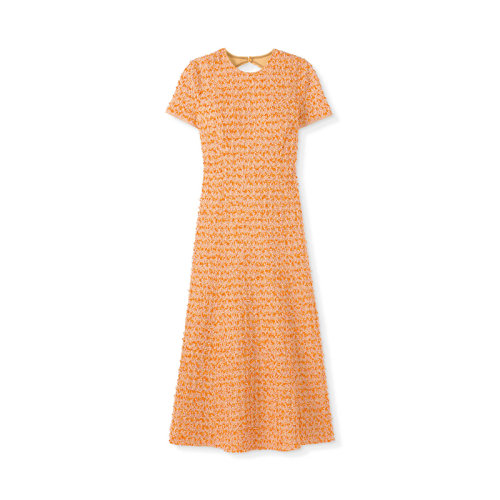 St.John/盛薔21早秋橙色粗花呢露背針織女士連衣裙K1240G1