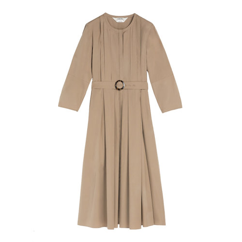 MaxMara/麥絲瑪拉 22年早春新款 SONNI系列 女士鴿灰色輕薄純棉府綢長(zhǎng)款連衣裙9221072106010