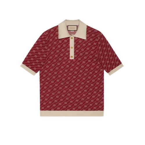  GUCCI古馳 22年秋冬 男士 GG斜條紋真絲Polo衫式毛衣 655100 XKBWA 6064