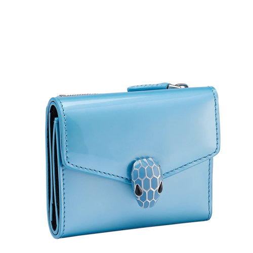 BVLGARI/寶格麗 SERPENTI FOREVER系列 女士藍色漆皮小牛皮黑色襯里蛇首按扣短款錢包291328