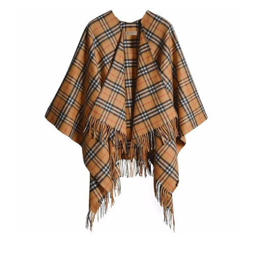 BURBERRY/博柏利  巴寶莉 女士棕色格紋 羊毛羊絨披肩披風 40734951 HQY012345C