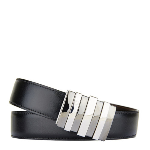 MontBlanc/萬寶龍 當(dāng)代系列 男士雙面牛皮三環(huán)式鍍鉻平滑板扣皮帶腰帶可裁剪 黑色/咖色 103427