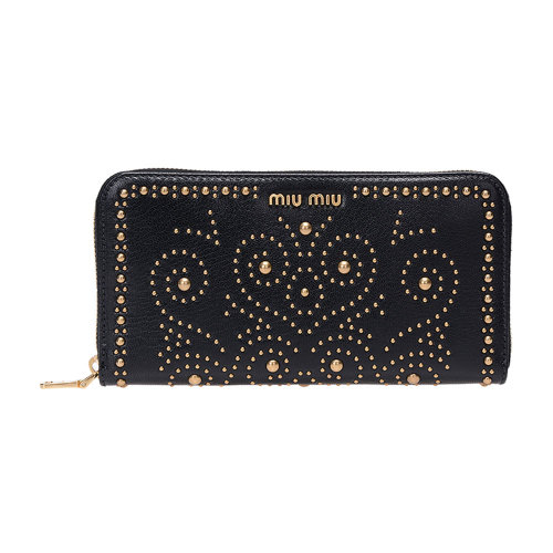 MiuMiu/繆繆 女士山羊皮鉚釘裝飾長(zhǎng)款錢夾 5ML506 2EOR
