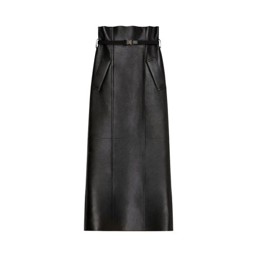 Givenchy/紀(jì)梵希 22年秋冬新款 女士黑色柔軟羊皮革長(zhǎng)款裹身裙BW40ML610N-001