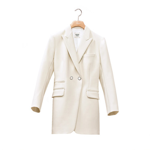 HERMES/愛(ài)馬仕 22年秋冬新款 女士白色羊毛混紡精裁衣領(lǐng)紐扣開(kāi)合飾滾邊側(cè)袋長(zhǎng)款大衣夾克H2H0201DP9134