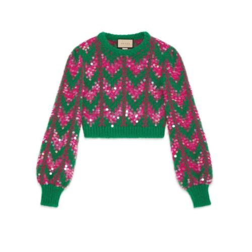  GUCCI古馳 22年秋冬 女士 V型羊毛亮片毛衣 713233 XKCMS 3297