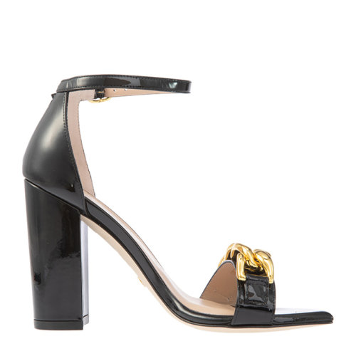 Stuart Weitzman/斯圖爾特韋茨曼 女士 鞋靴  黑色粗跟露趾金屬扣裝飾高跟涼鞋 女士高跟涼鞋