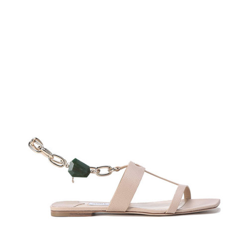 Jimmy Choo/周仰杰【22春夏新款】女士皮革腳鏈綴飾斜方頭平底涼鞋 REED FLAT BAX