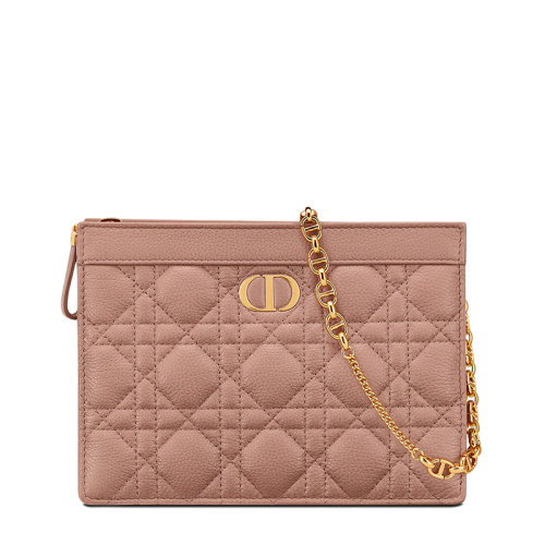 DIOR/迪奧 CARO系列 女士緋紅色柔軟牛皮革藤格紋細(xì)長(zhǎng)款單肩斜挎鏈條手拿包S5106UWHC_M50P