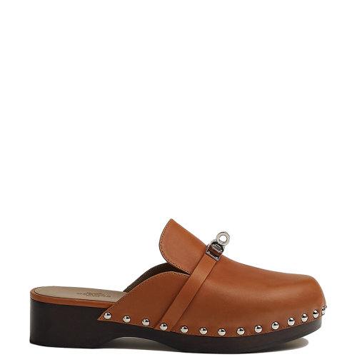 HERMES/愛馬仕 22年秋冬新款 Carlotta系列 女士自然色小牛皮Kelly搭扣木底鞋穆勒鞋H211078ZA3350