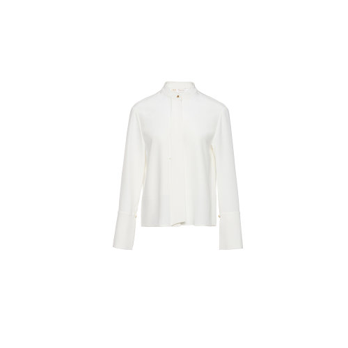 HUI/卉 女士長袖襯衫20秋季新品茶白色襯衫真絲飄帶設(shè)計