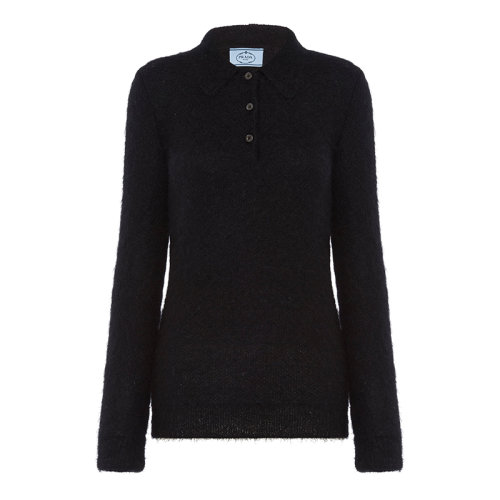 PRADA/普拉達 秋冬 女士黑色修身馬海毛長袖Polo衫P24L1I_1ZOJ_F0002_S_212