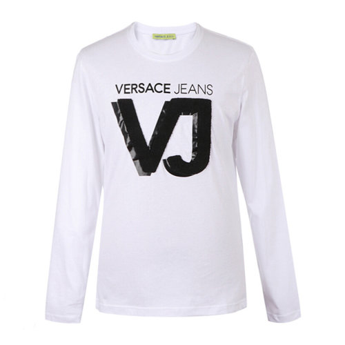 VERSACE JEANS/范思哲牛仔 男士白色棉質(zhì)混紡氨綸經(jīng)典字母徽標印花圓領長袖上衣T恤 B3GSA72B-36591-003