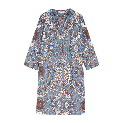 MaxMara/麥絲瑪拉 22年早春新款 ULULATO系列 女士藍(lán)色純棉府綢印花中長(zhǎng)連衣裙9221222106002