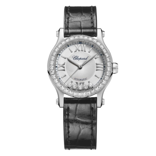  Chopard/蕭邦  Happy Sport系列 自動機(jī)械表鱷魚皮表帶鑲鉆表殼女表30毫米278573-3013